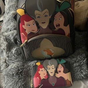 Disney Villains Backpack and Wallet - Black and Multicolor loungefly NWT